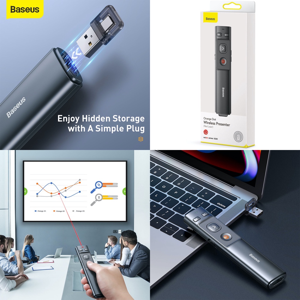 BASEUS Orange Dot Wireless Presenter (Red Laser) PPT Flip Pen